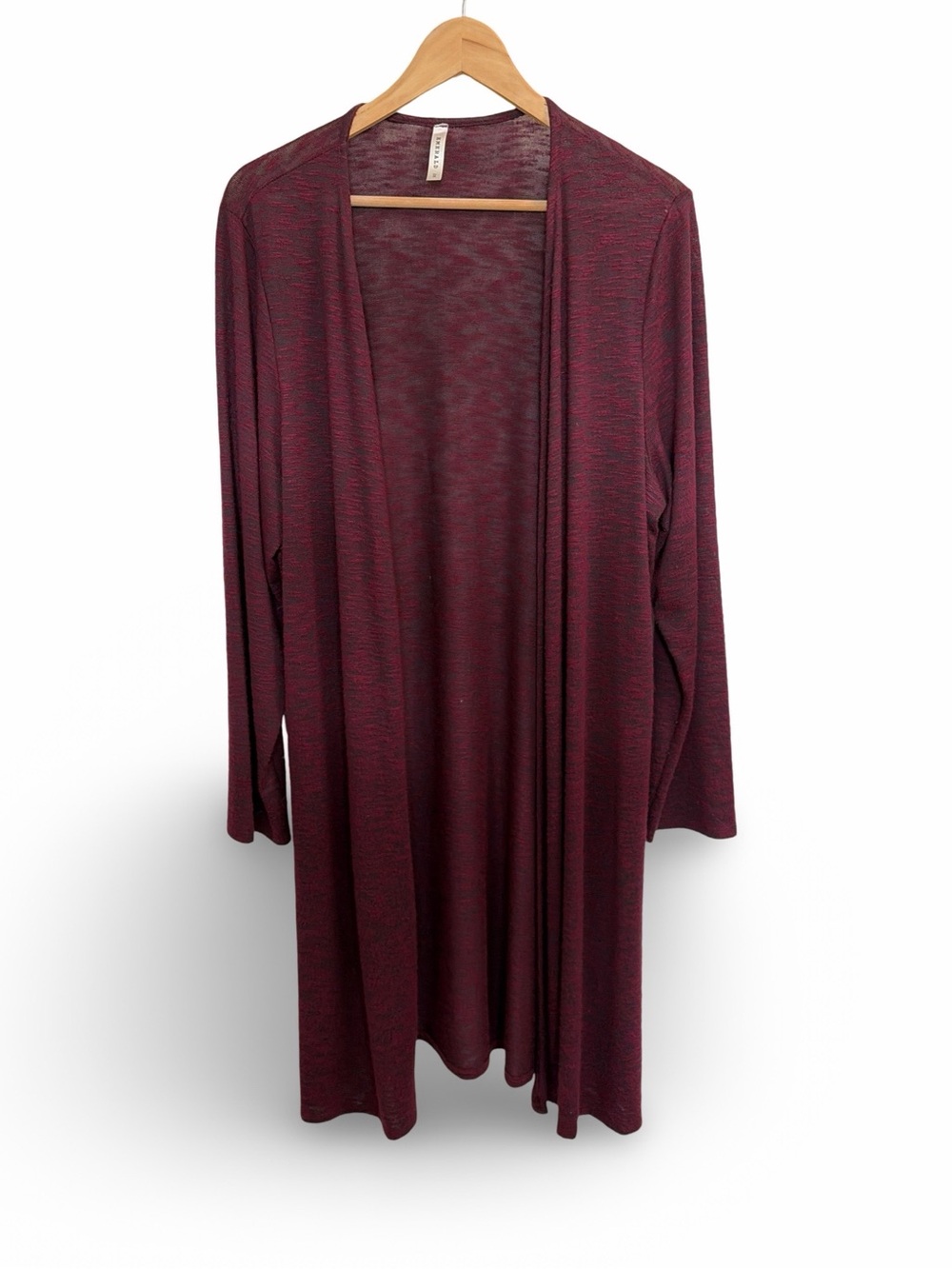 Emerald Women’s Open-Front Burgundy Long Cardigan Side Slits Size 2X